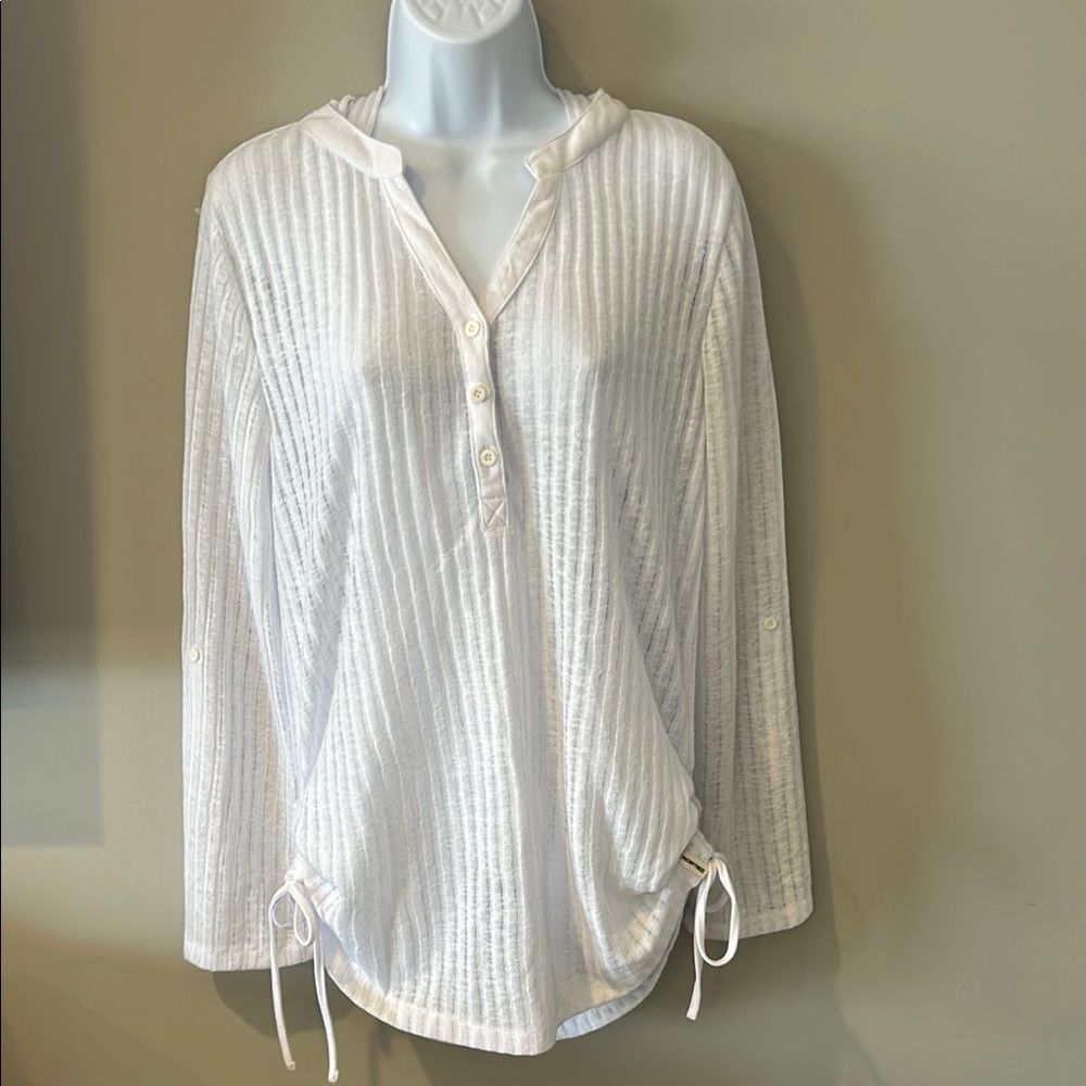 Billabong Women's White Roll Tab Long Sleeves Hooded Button-Up Top Size Medium